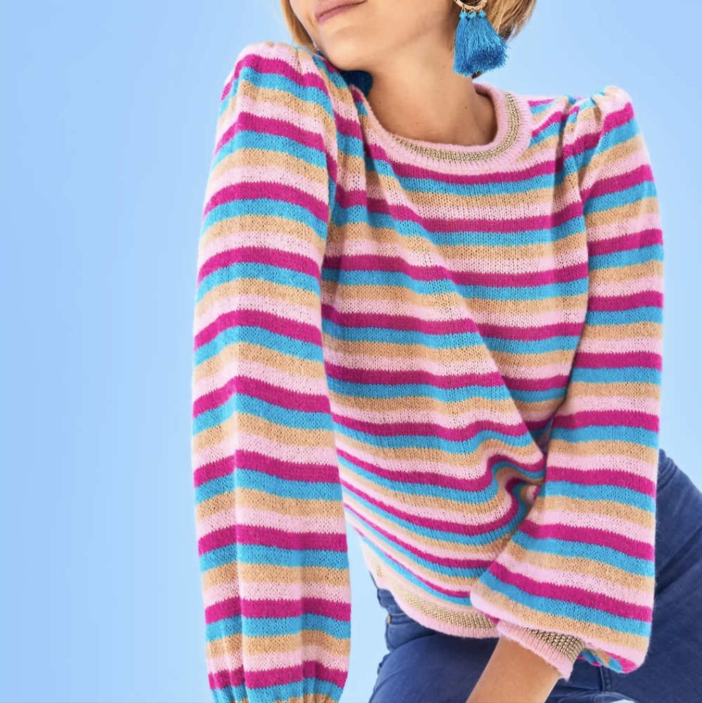 Lilly Pulitzer Striped Marceletta Sweater Pink Metallic Detail Medium